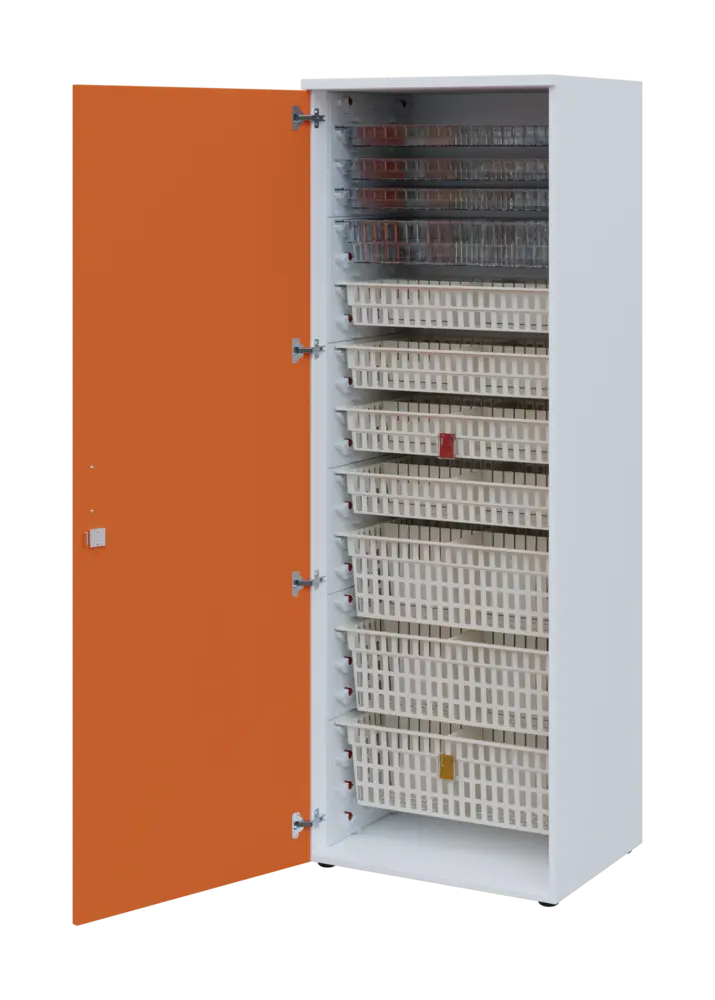 EUROMEDICA D - 66 skříň léková boxová, 1-dveřová, levá, 1950x660x535, korpus bílý, dvířka mandarinka